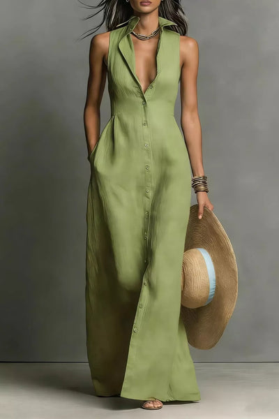 Sleeveless Button-Down Maxi Dress - alternate view 9