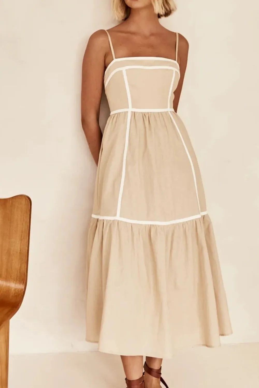 Contrast Trim Square Neck Midi Cami Dress - alternate view 5