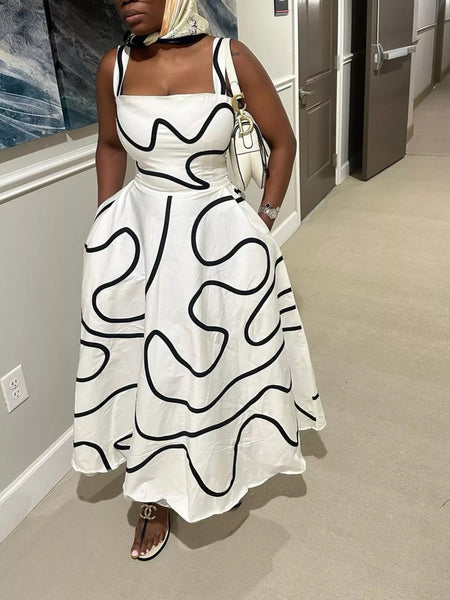 Abstract Print Square Neck Midi Dress - alternate view 2