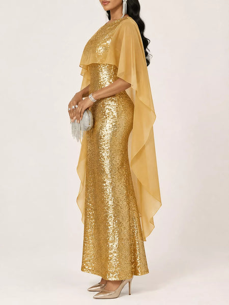 Sequin Cape Overlay Evening Dress - alternate view 20