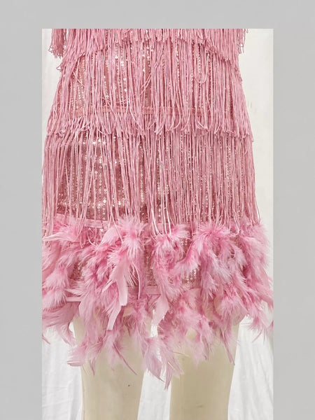 Full Size Feather Fringe Sequin Mini Dress Plus Size - alternate view 15