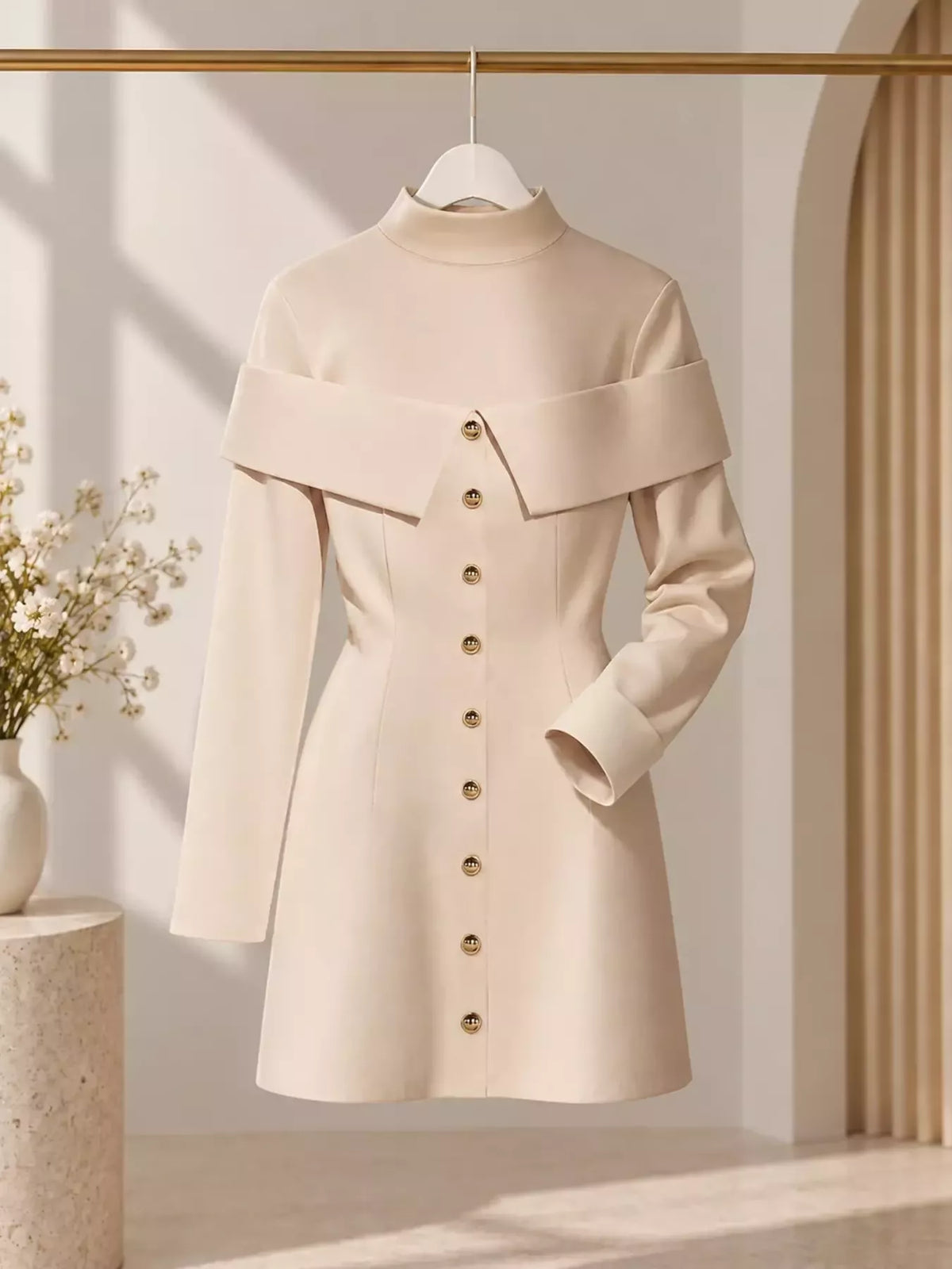 Mock Neck Button Front Mini Dress - alternate view 3
