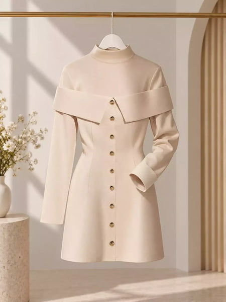 Mock Neck Button Front Mini Dress - alternate view 3