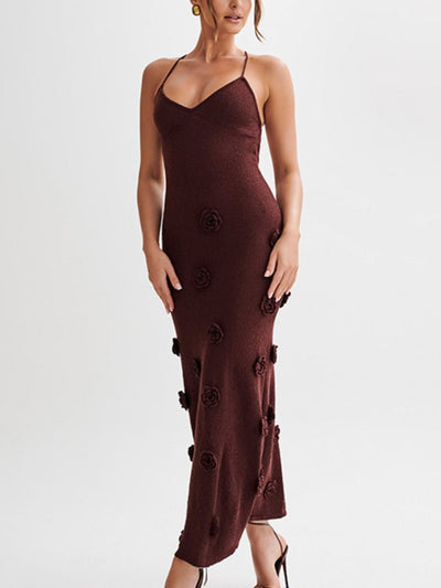 Floral Applique Spaghetti Strap Knit Dress - alternate view 4