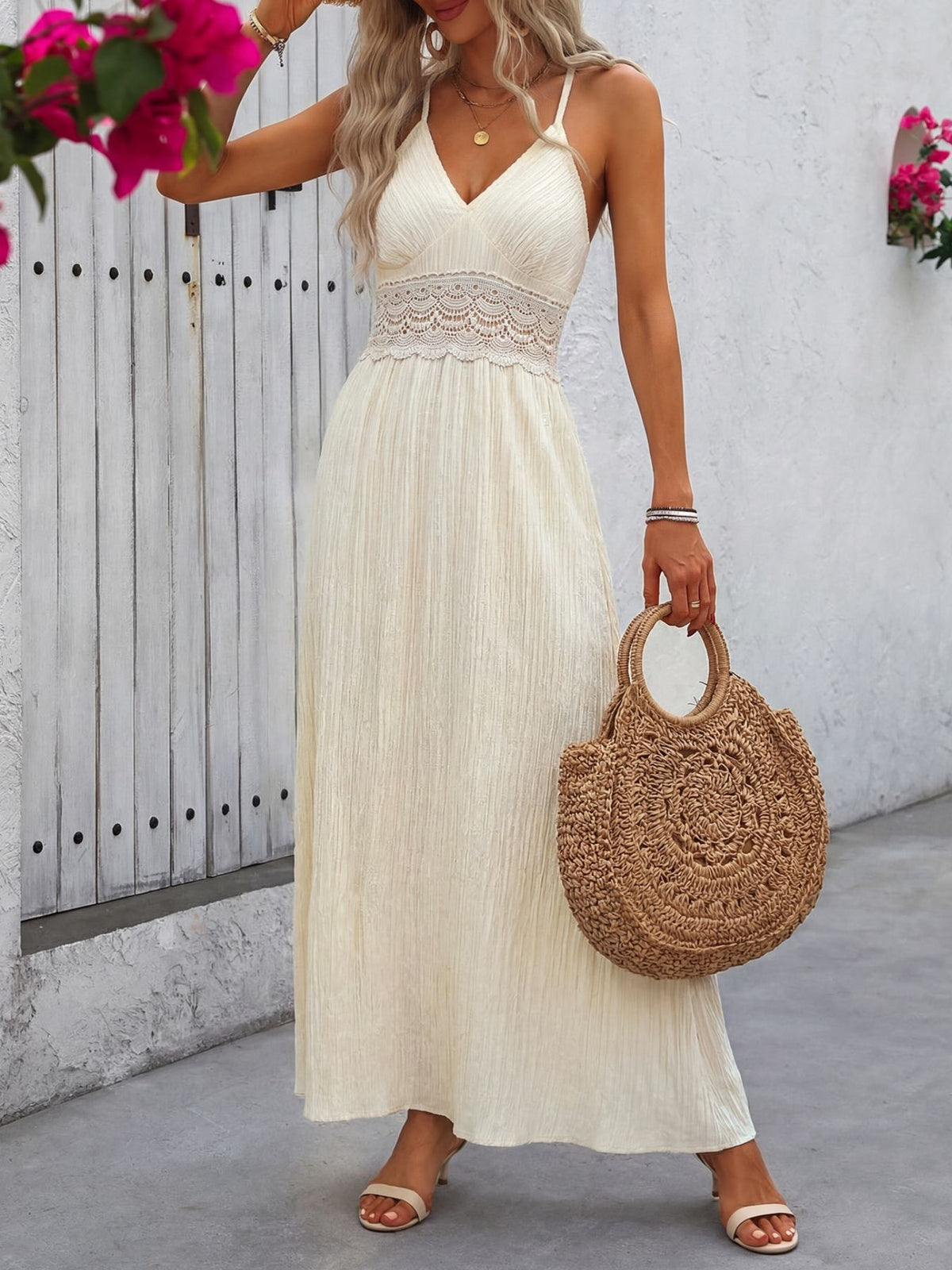 Lace Trim V-Neck Maxi Dress - alternate view 4