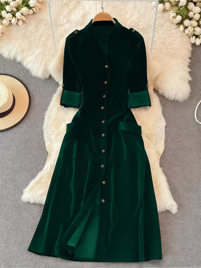 Velvet Button-Down Midi Dress - alternate view 9