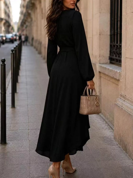 Long Sleeve Wrap Dress with Waist Tie - alternate view 6