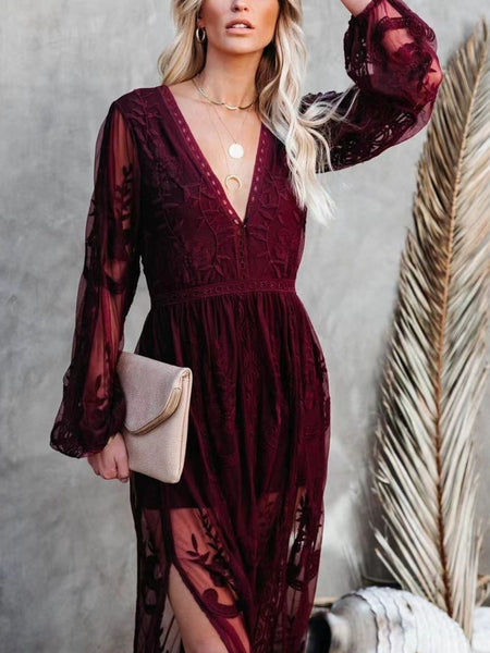 Floral Lace Slit Maxi Dress - alternate view 17