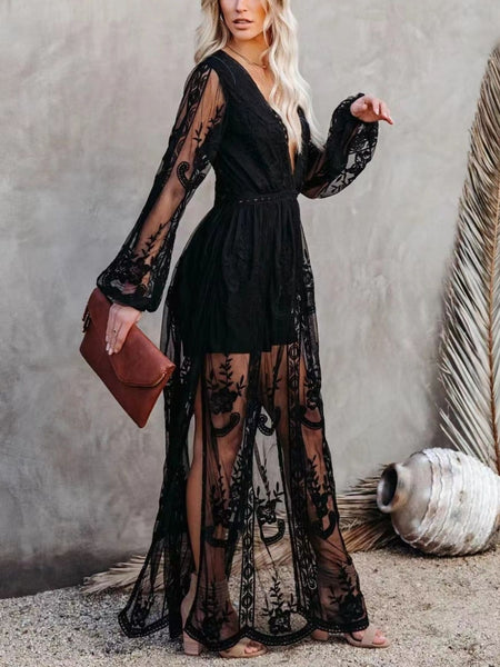 Floral Lace Slit Maxi Dress - alternate view 13