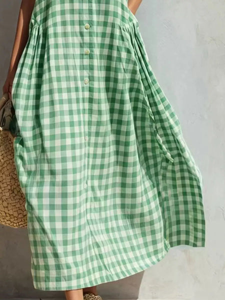 Full Size Sleeveless Gingham Button-Down Midi Dress Plus Size - alternate view 10