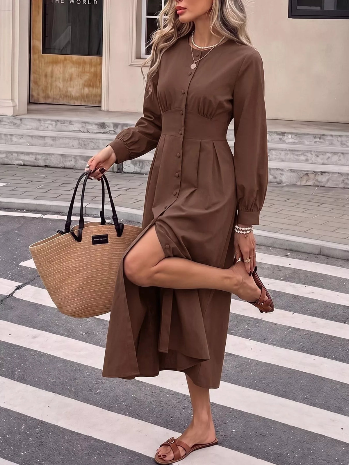 Button-Down Long Sleeve Midi Dress - alternate view 2