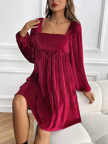 Velvet Square Neck Long Sleeve Dress - alternate view 12