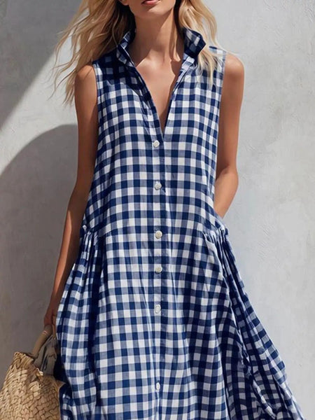 Full Size Sleeveless Gingham Button-Down Midi Dress Plus Size - alternate view 8