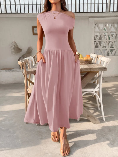 Single Shoulder Dress with Pockets - alternate view 6