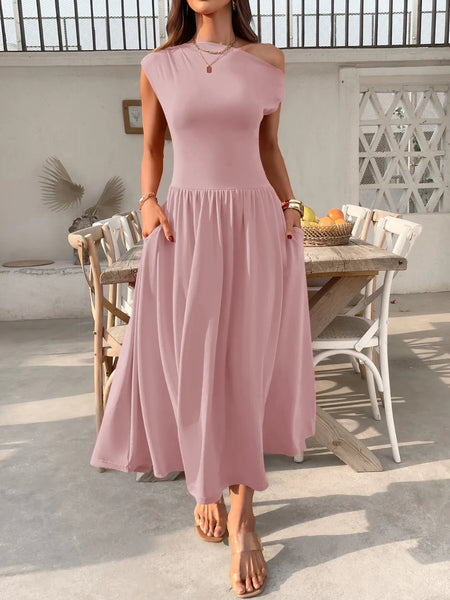 Single Shoulder Dress with Pockets - alternate view 6