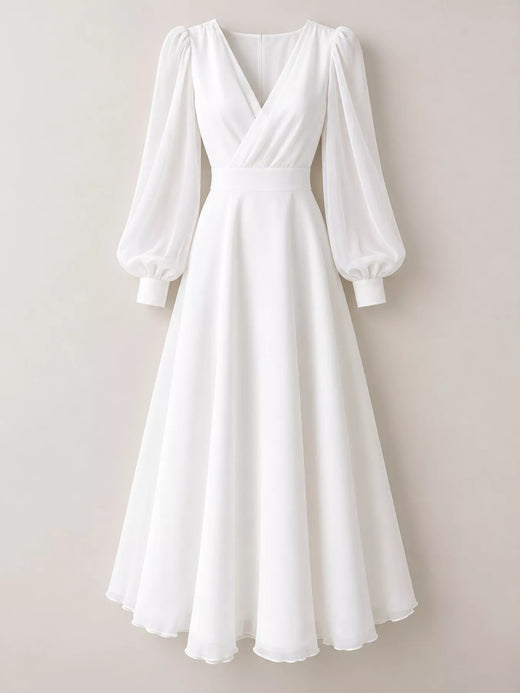 Surplice Lantern Sleeve Midi Dress - alternate view 2