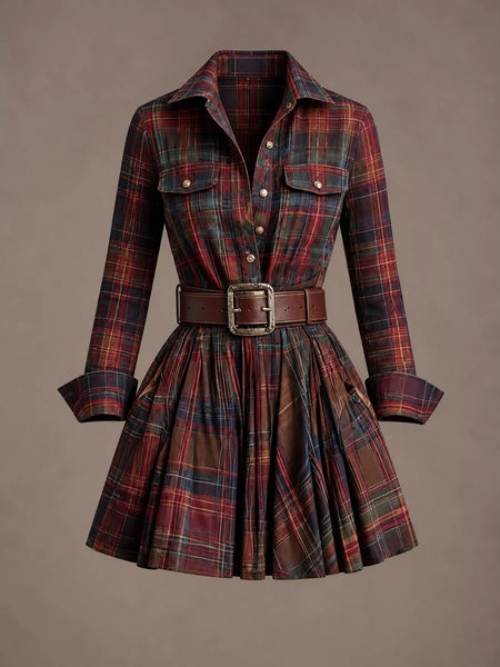 Plaid Long-Sleeve Shirt Dress - alternate view 4
