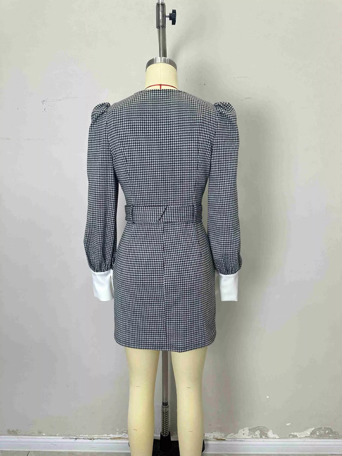 Contrast Collar Houndstooth Mini Dress - alternate view 6