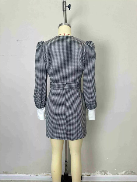 Contrast Collar Houndstooth Mini Dress - alternate view 6