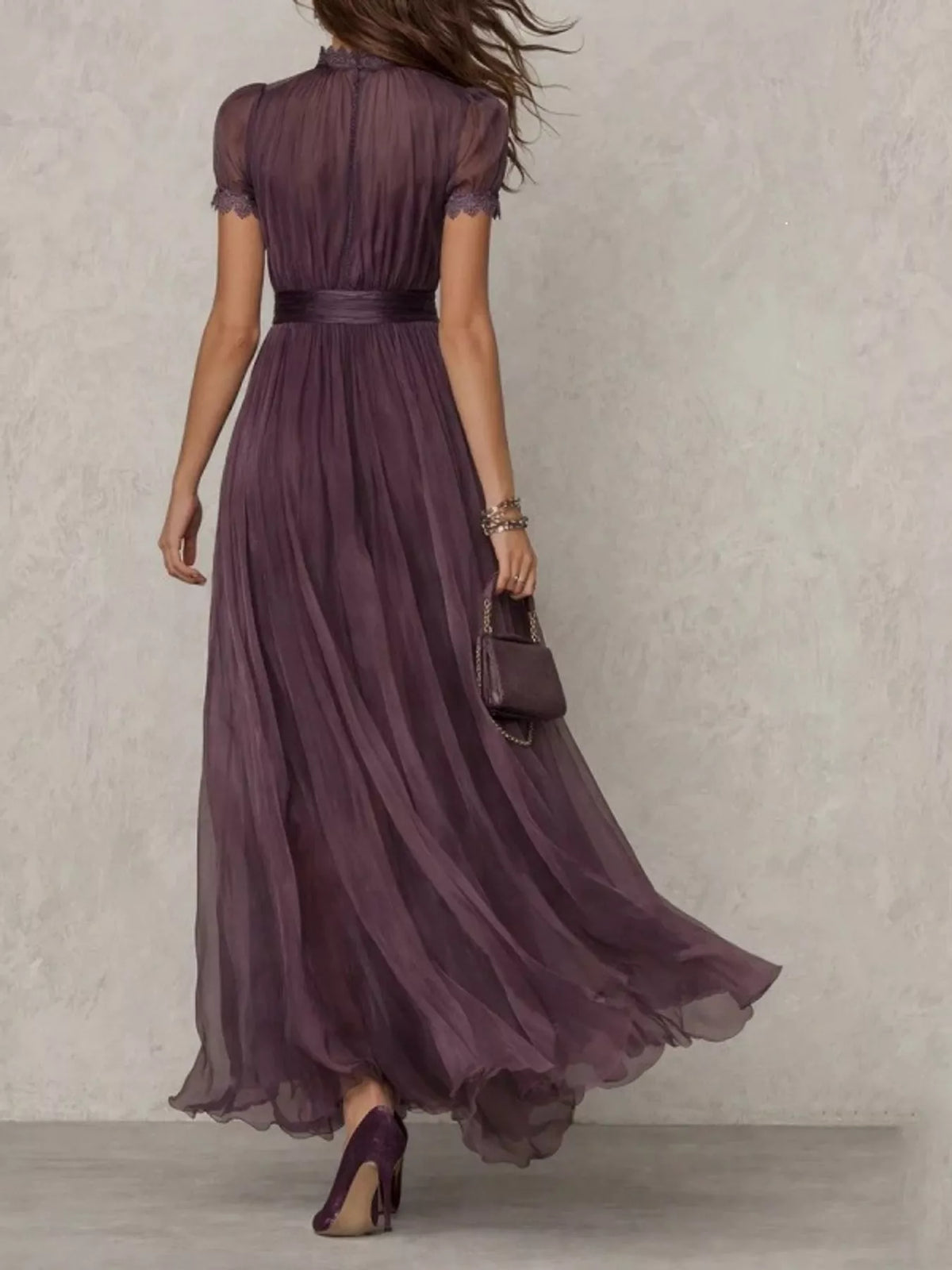 Full Size Elegant Sheer Chiffon Mock-Neck Maxi Dress with Keyhole Detail Plus Size - alternate view 5