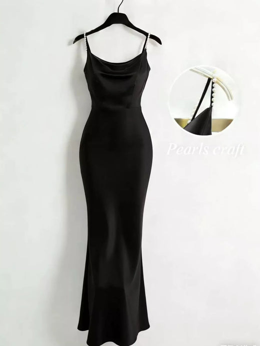 Pearl Strap Cowl Neck Satin Maxi Dress - alternate view 3