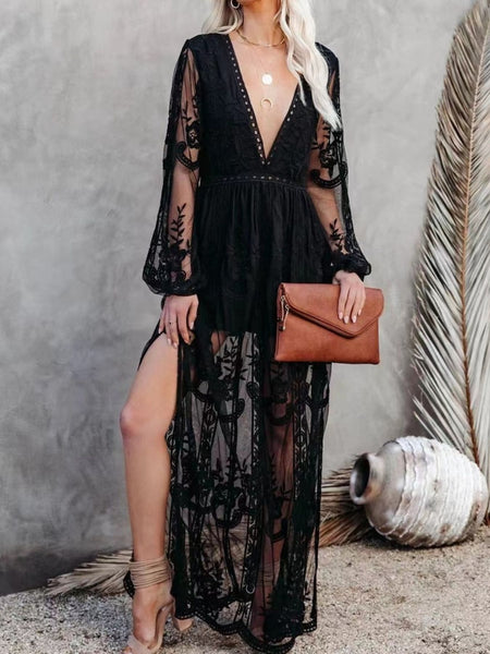 Floral Lace Slit Maxi Dress - alternate view 11