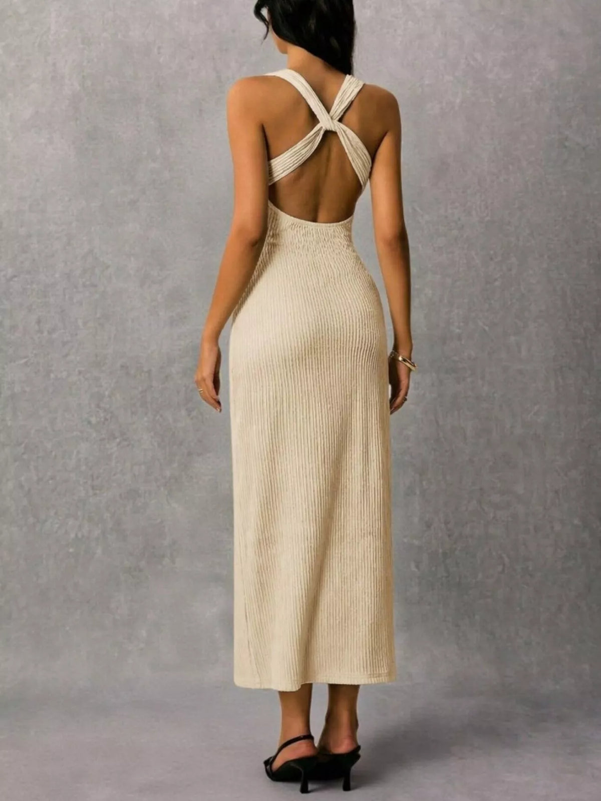 Sleeveless Ribbed Knit Midi Dress - alternate view 23