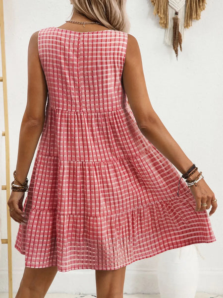 Plaid Round Neck Sleeveless Mini Dress - alternate view 15