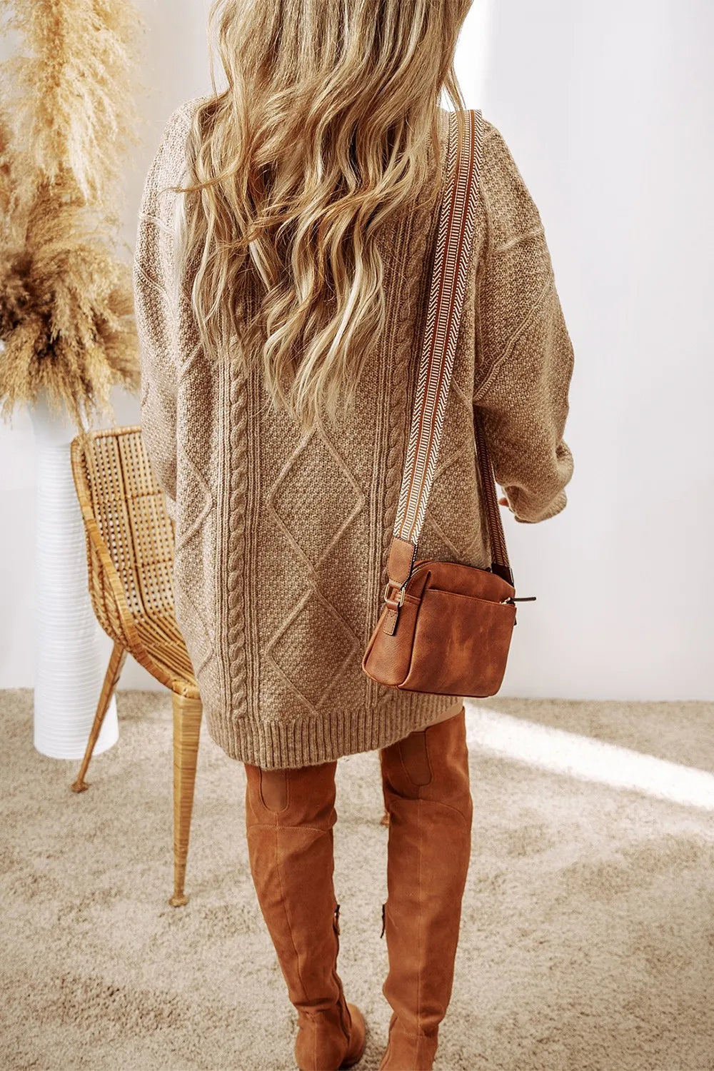 Cable-Knit Round Neck Sweater Dress - alternate view 12