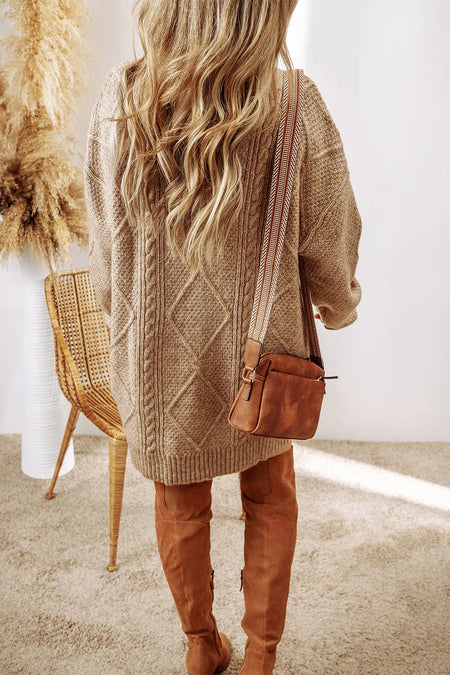Cable-Knit Round Neck Sweater Dress - alternate view 12