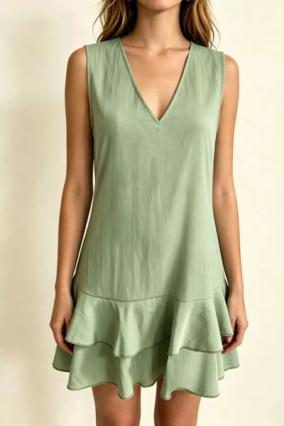 Sleeveless V-Neck Ruffle Hem Mini Dress - alternate view 4