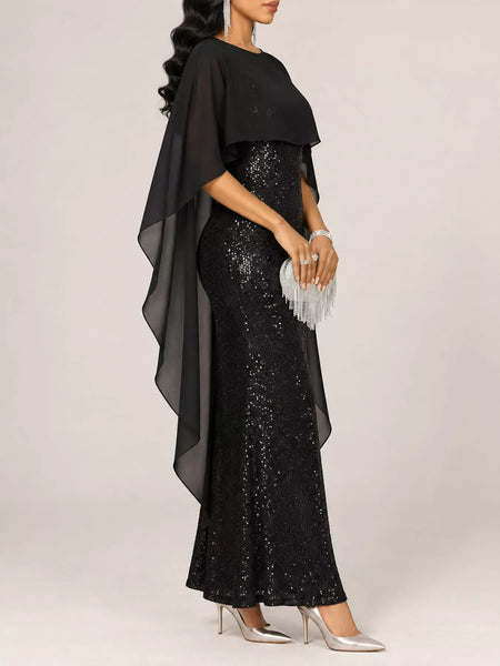 Sequin Cape Overlay Evening Dress - alternate view 10