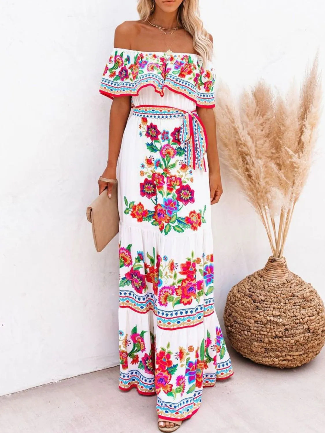 Floral Off Shoulder Ruffle Maxi Dress - alternate view 4