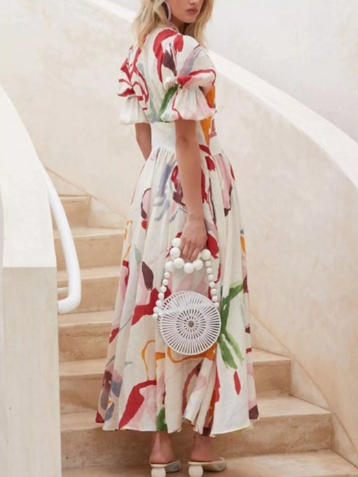 Puff Sleeve Midi Print Dress - alternate view 4