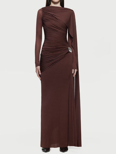 Ruched Draped Long Sleeve Maxi Dress - alternate view 7