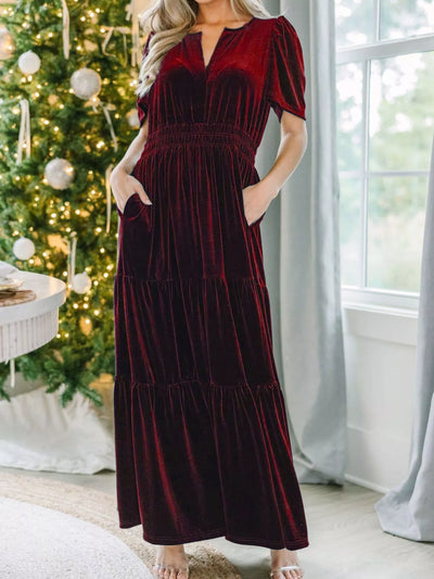 Velvet Tiered Short Sleeve Maxi Dress - alternate view 5