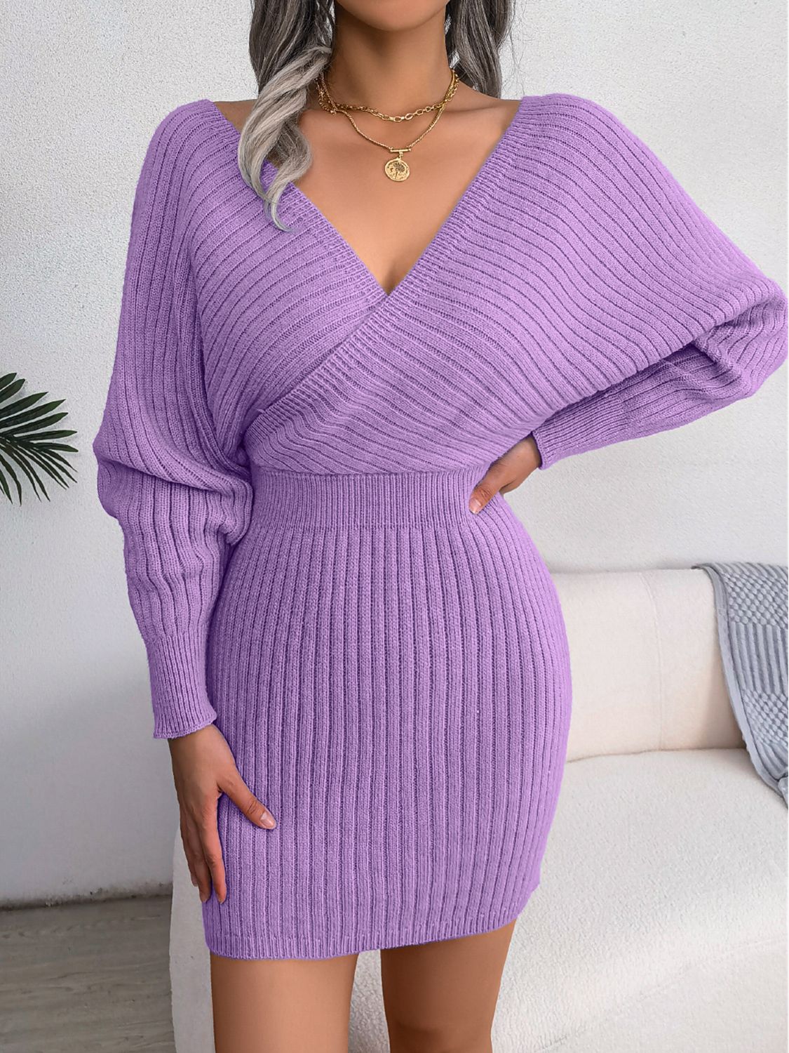 Rib-Knit Dolman Sleeve Sweater Dress - alternate view 5