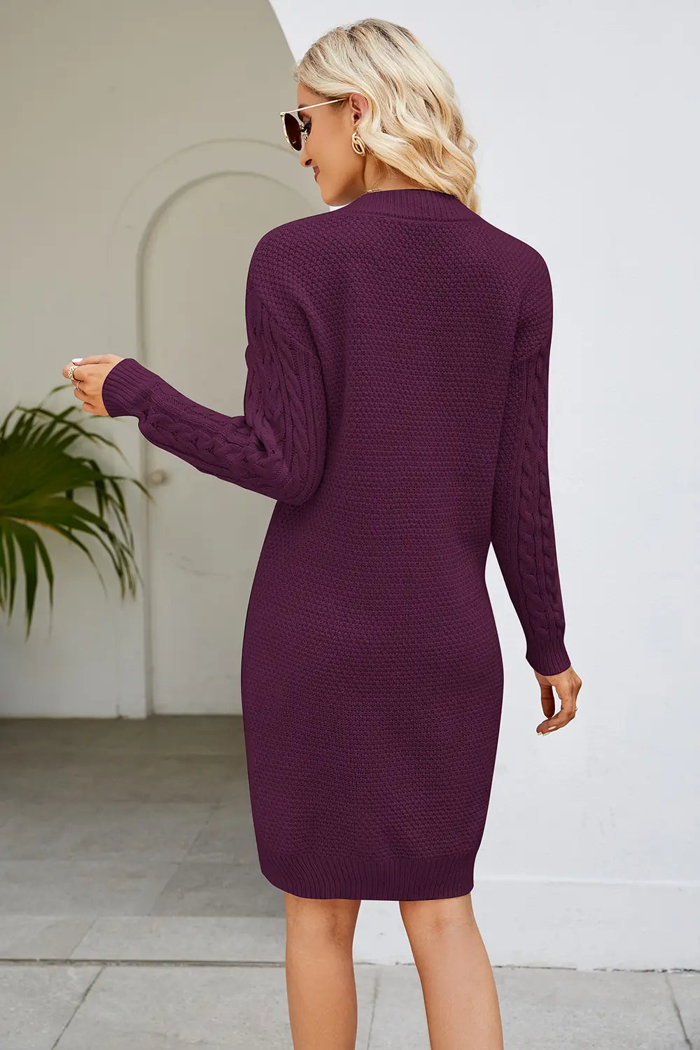 Cable-Knit Long Sleeve Sweater Dress - alternate view 10
