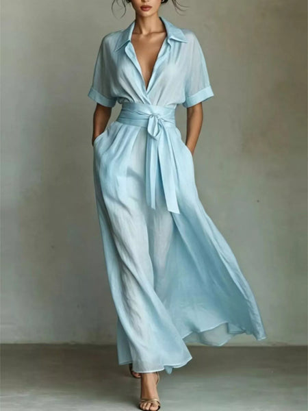 Collared Neck Maxi Shirt Dress - alternate view 11