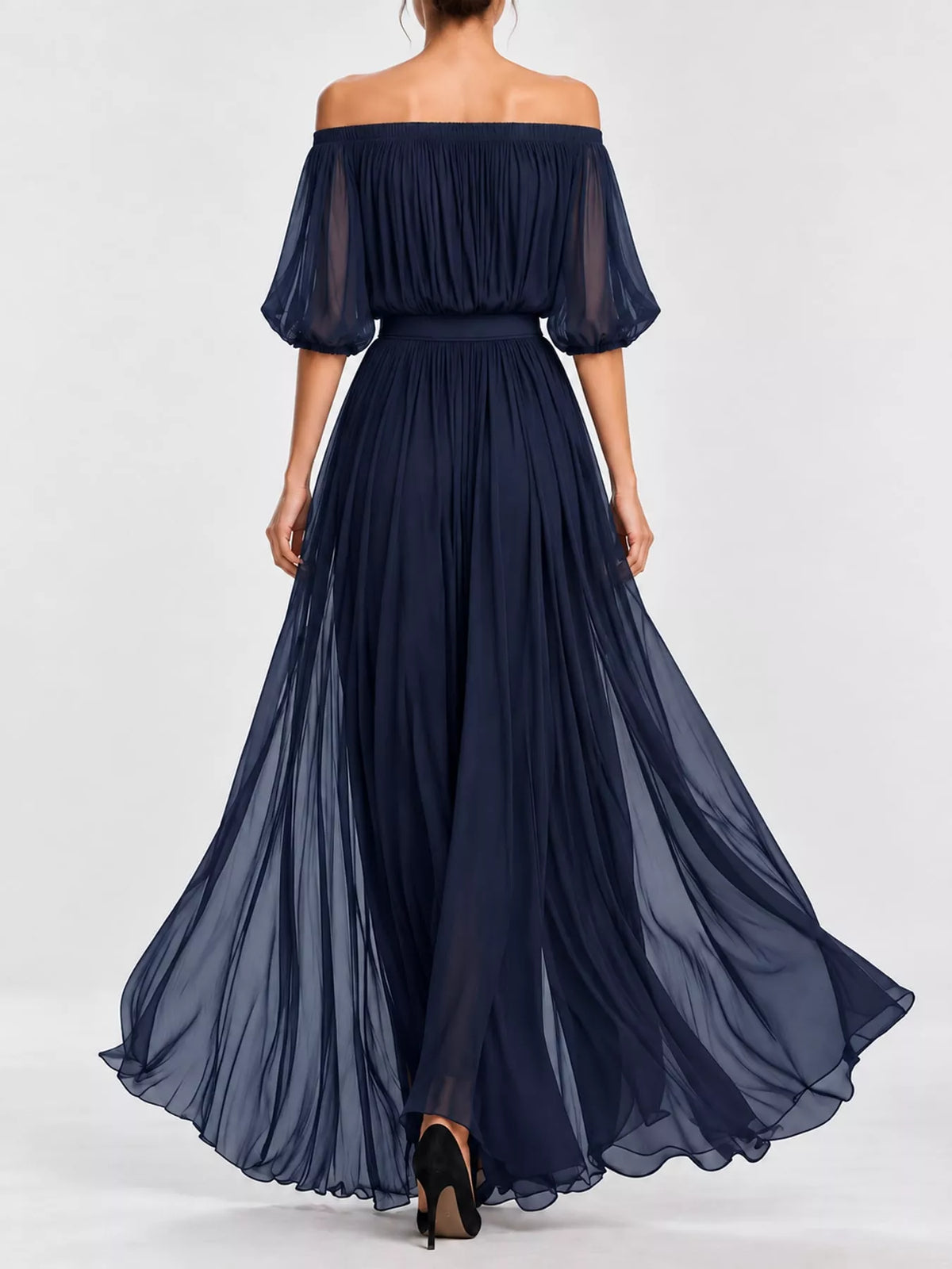 Full Size Off-Shoulder Ruched Chiffon Maxi Dress Plus Size - alternate view 8