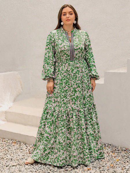 Notched Long Sleeve Maxi Dress - alternate view 10