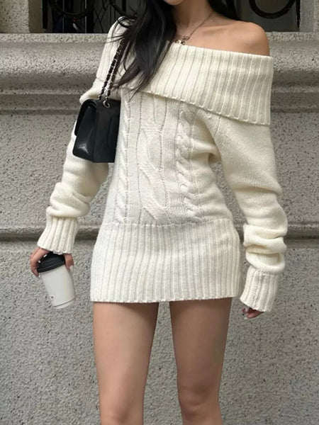 Off-Shoulder Cable Knit Sweater Dress - alternate view 2