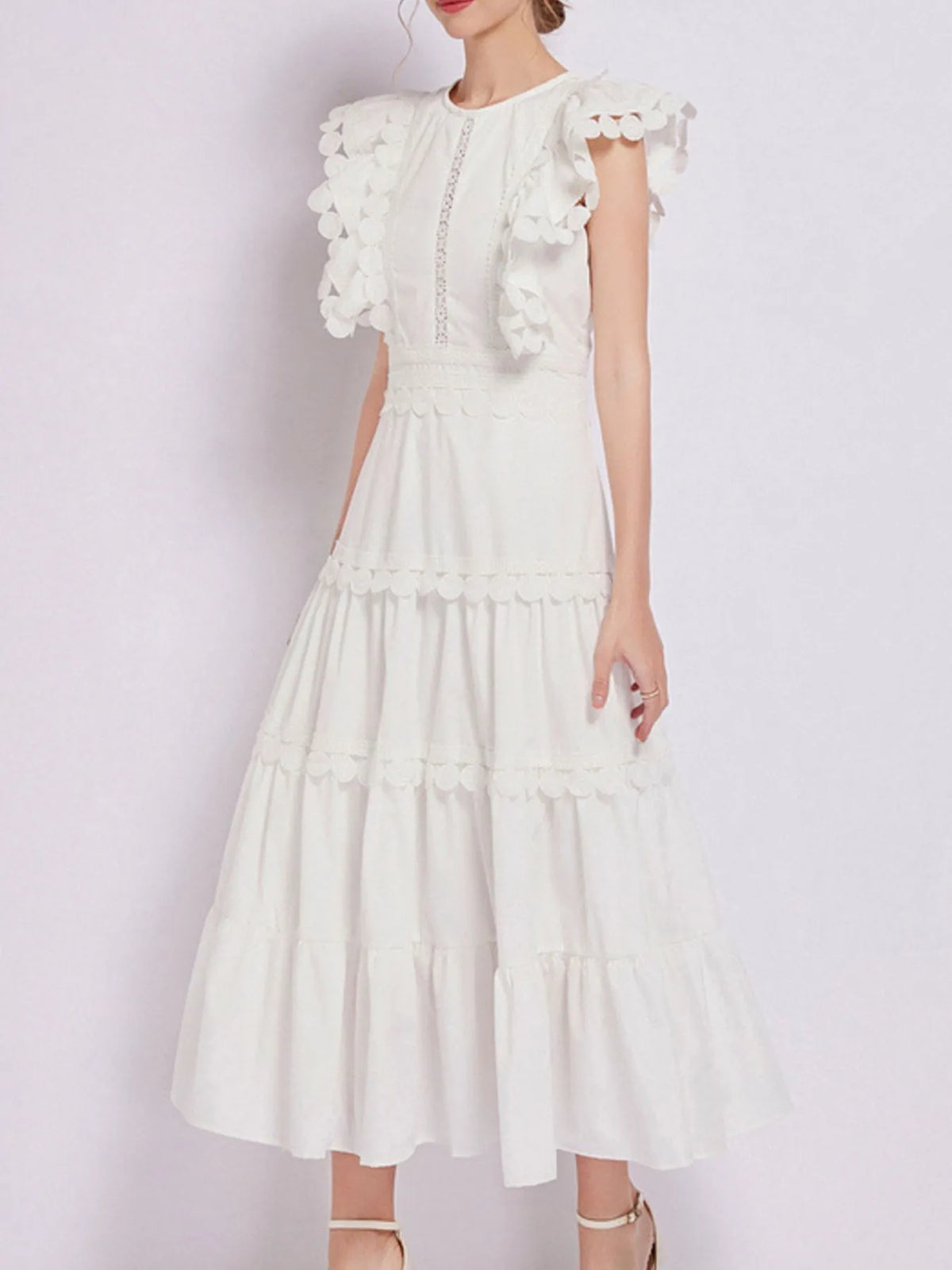 Sleeveless Ruffled Tiered Dress with Embroidered Trim - alternate view 8