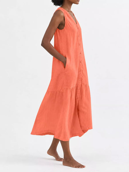 Full Size V-Neck Button Front Sleeveless Midi Dress Plus Size - alternate view 32