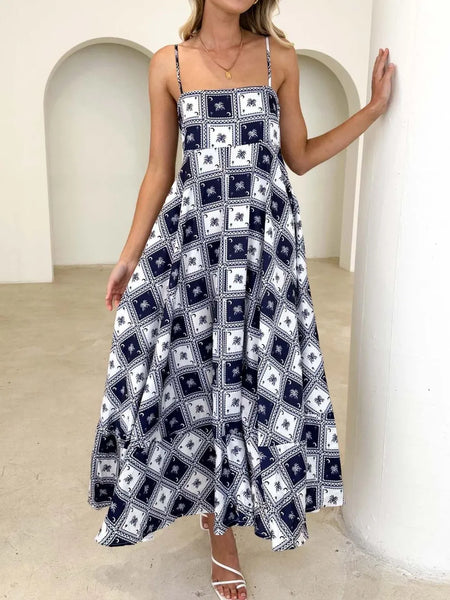 Printed Square Neck Sleeveless Midi Cami Dress - alternate view 2