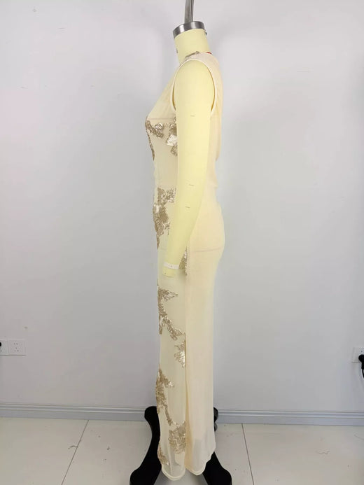 One-Shoulder Floral Embroidered Maxi Dress - alternate view 2