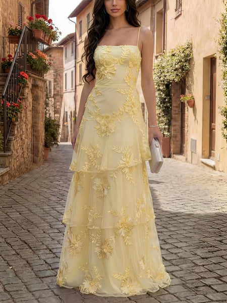 Floral Applique Tiered Maxi Dress with Lace Up Detail - alternate view 8