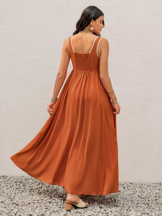 Contrast Trim Lace-Up Maxi Tank Dress - alternate view 6