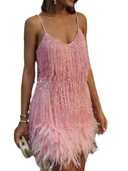 Full Size Feather Fringe Sequin Mini Dress Plus Size - alternate view 10