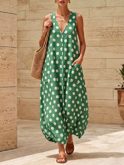 Polka Dot V-Neck Sleeveless Maxi Dress - alternate view 4